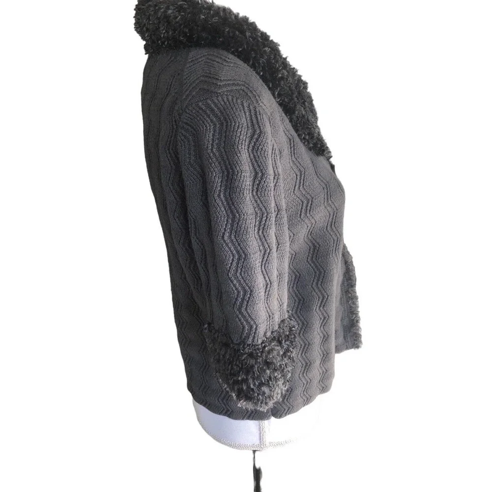 Michael Simon Rare Y2K Sweater Slate Blue Fab Buttons‎ Fur Collar Beautiful Knit